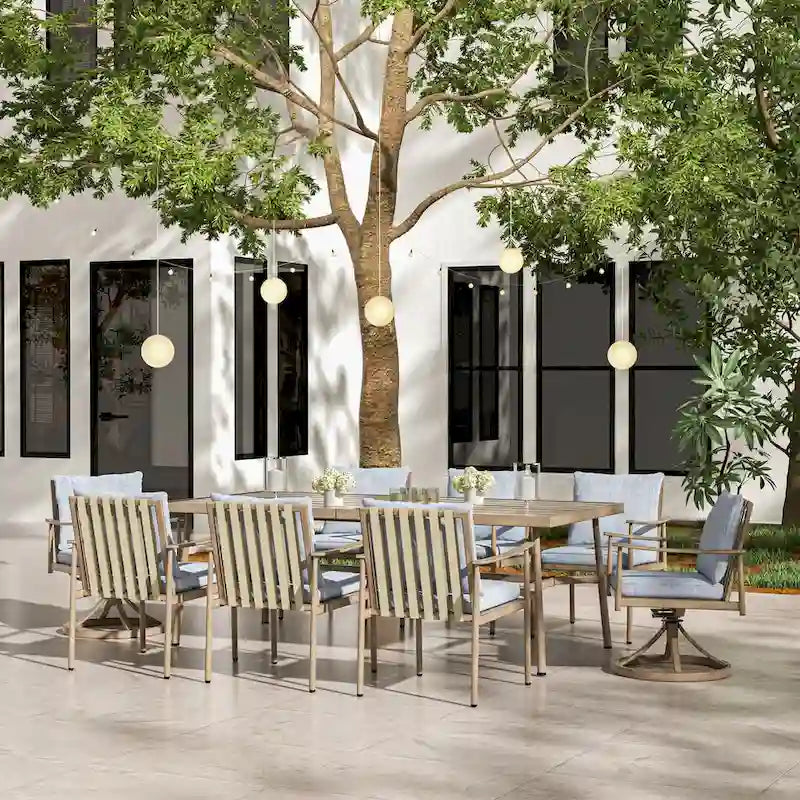 Ensemble de salle à manger d'extérieur 9 pièces en aluminium SleekLine avec dossier en sangle et coussins amovibles