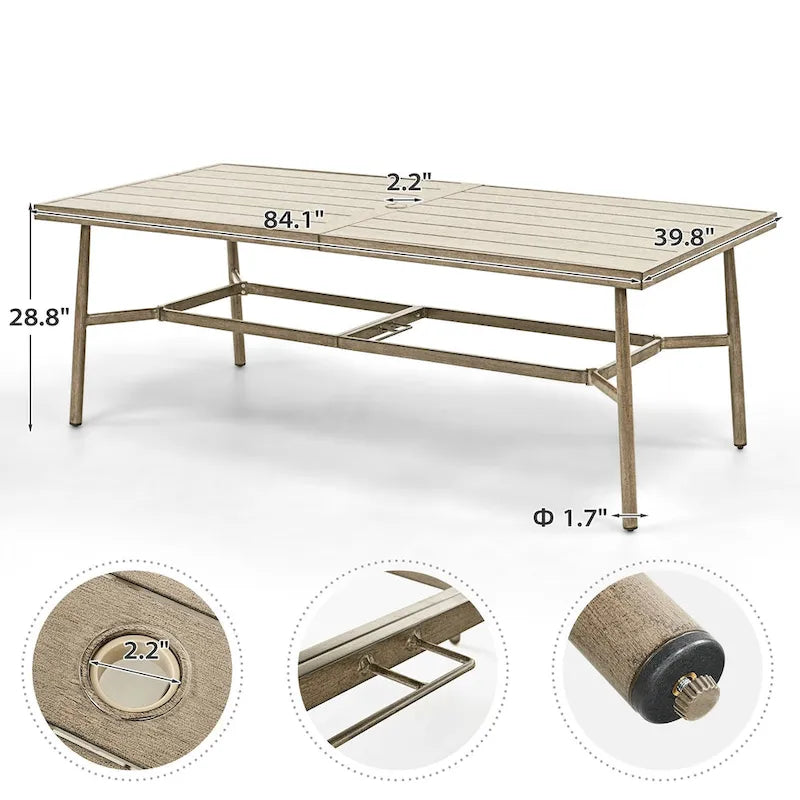 Ensemble de salle à manger d'extérieur 9 pièces en aluminium SleekLine avec dossier en sangle et coussins amovibles