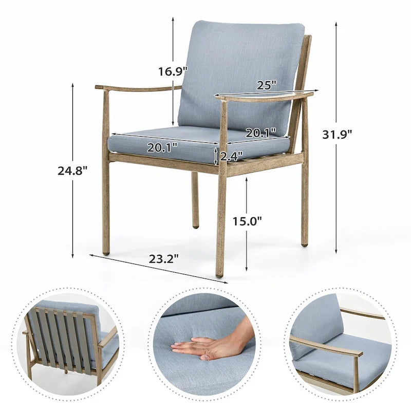 Ensemble de salle à manger d'extérieur 9 pièces en aluminium SleekLine avec dossier en sangle et coussins amovibles