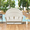 Lit de repos d'extérieur en rotin avec auvent rétractable, ensemble de mobilier de jardin rond.