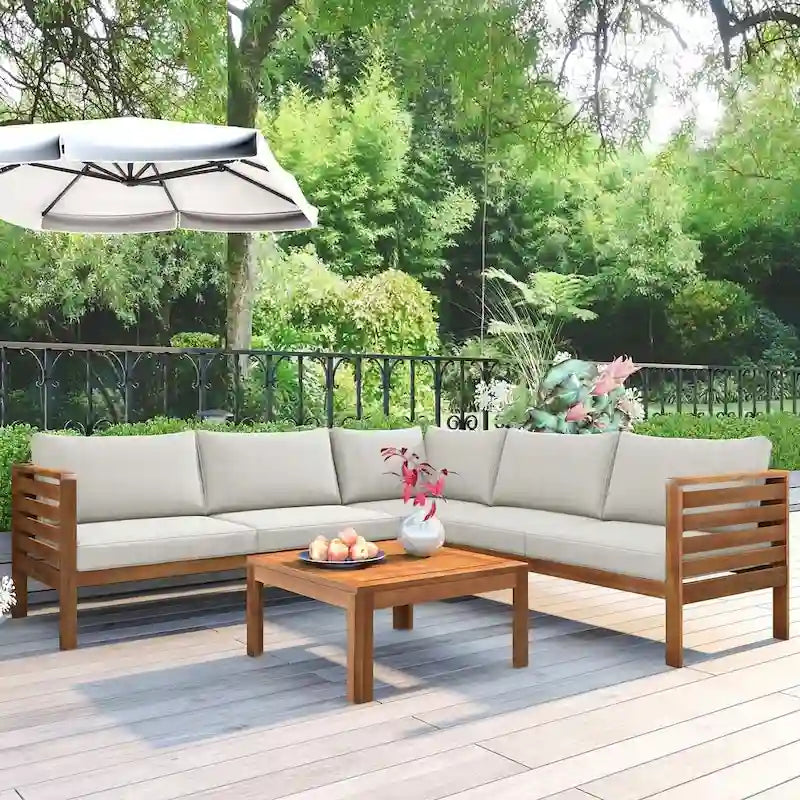 Ensemble de canapés de jardin 4 pièces en bois d'acacia au design exotique