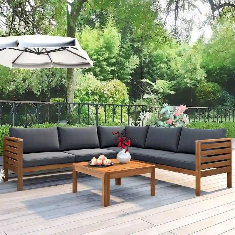 Ensemble de canapés de jardin 4 pièces en bois d'acacia au design exotique