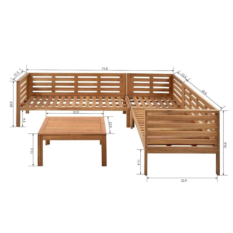 Ensemble de canapés de jardin 4 pièces en bois d'acacia au design exotique