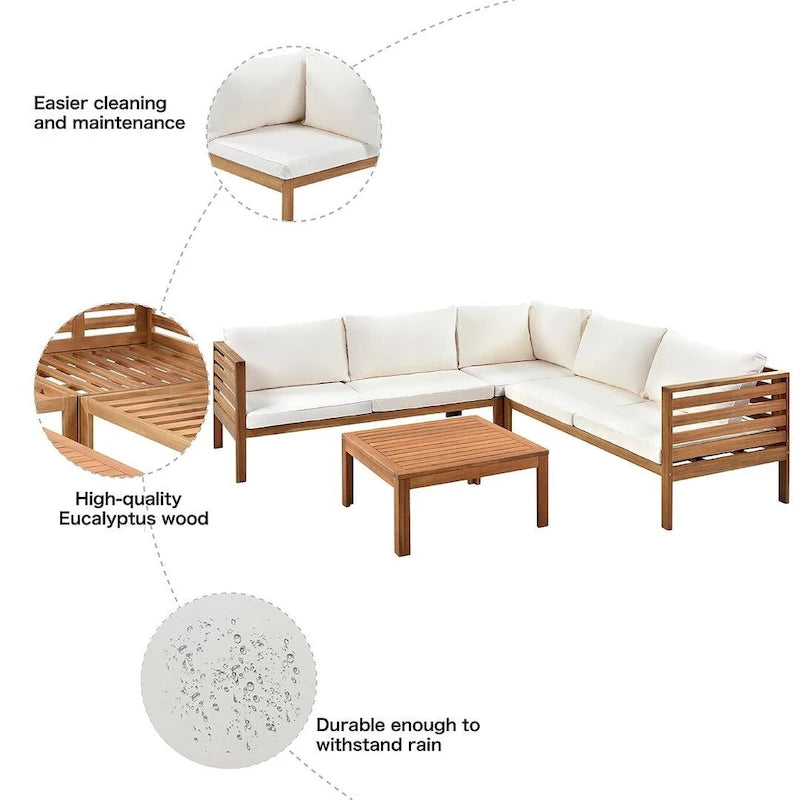 Ensemble de canapés de jardin 4 pièces en bois d'acacia au design exotique