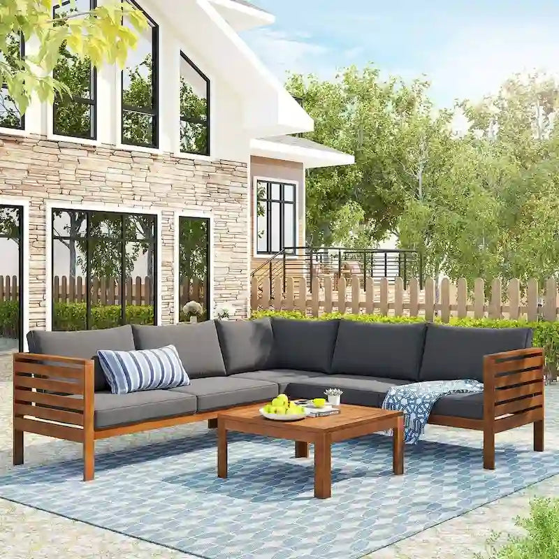 Ensemble de canapés de jardin 4 pièces en bois d'acacia au design exotique