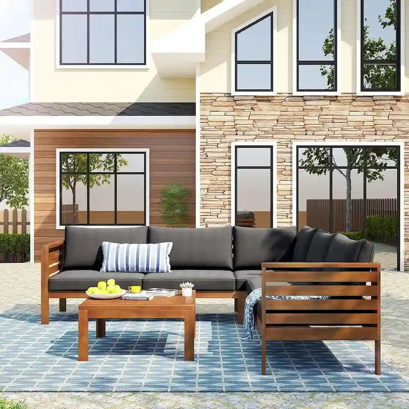 Ensemble de canapés de jardin 4 pièces en bois d'acacia au design exotique