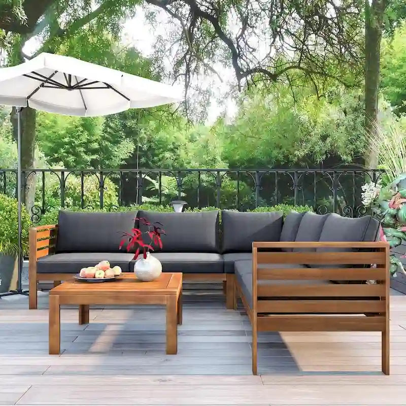 Ensemble de canapés de jardin 4 pièces en bois d'acacia au design exotique