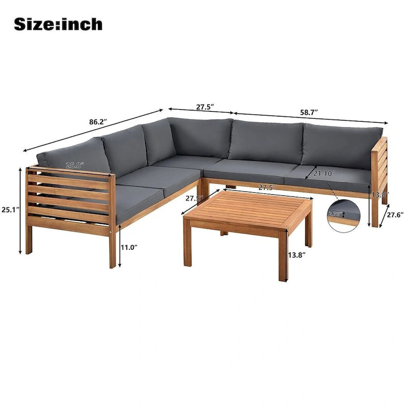Ensemble de canapés de jardin 4 pièces en bois d'acacia au design exotique