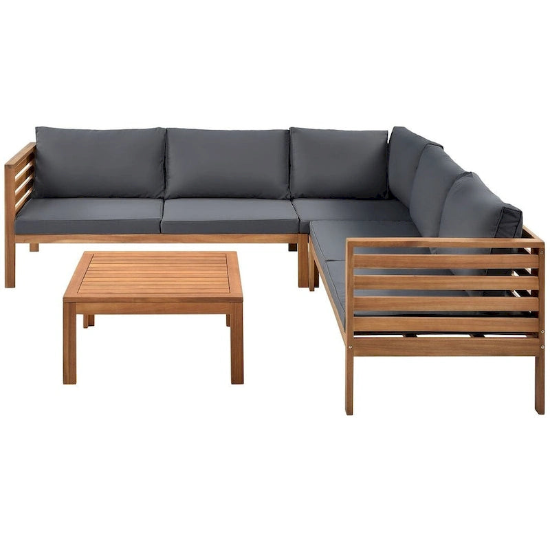 Ensemble de canapés de jardin 4 pièces en bois d'acacia au design exotique