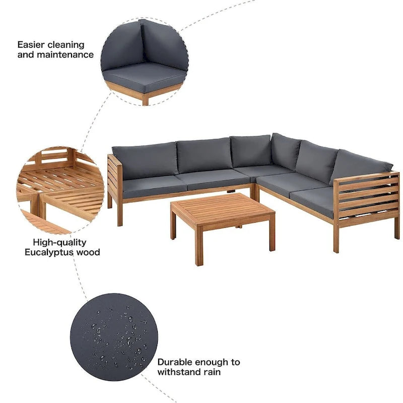 Ensemble de canapés de jardin 4 pièces en bois d'acacia au design exotique