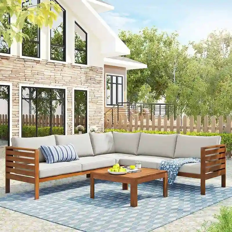 Ensemble de canapés de jardin 4 pièces en bois d'acacia au design exotique
