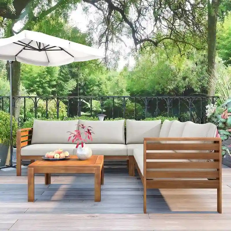 Ensemble de canapés de jardin 4 pièces en bois d'acacia au design exotique