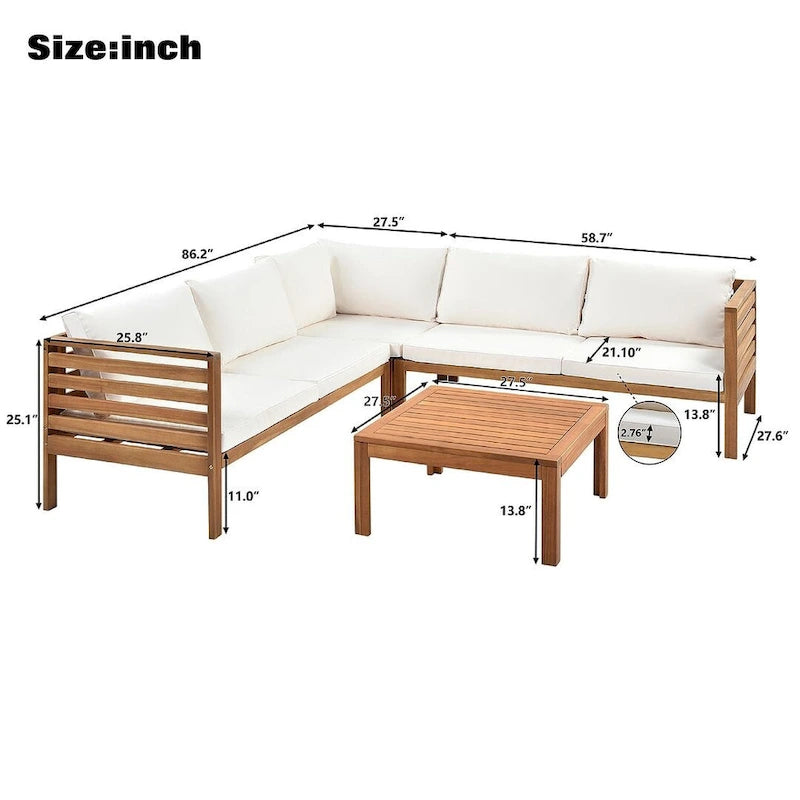 Ensemble de canapés de jardin 4 pièces en bois d'acacia au design exotique