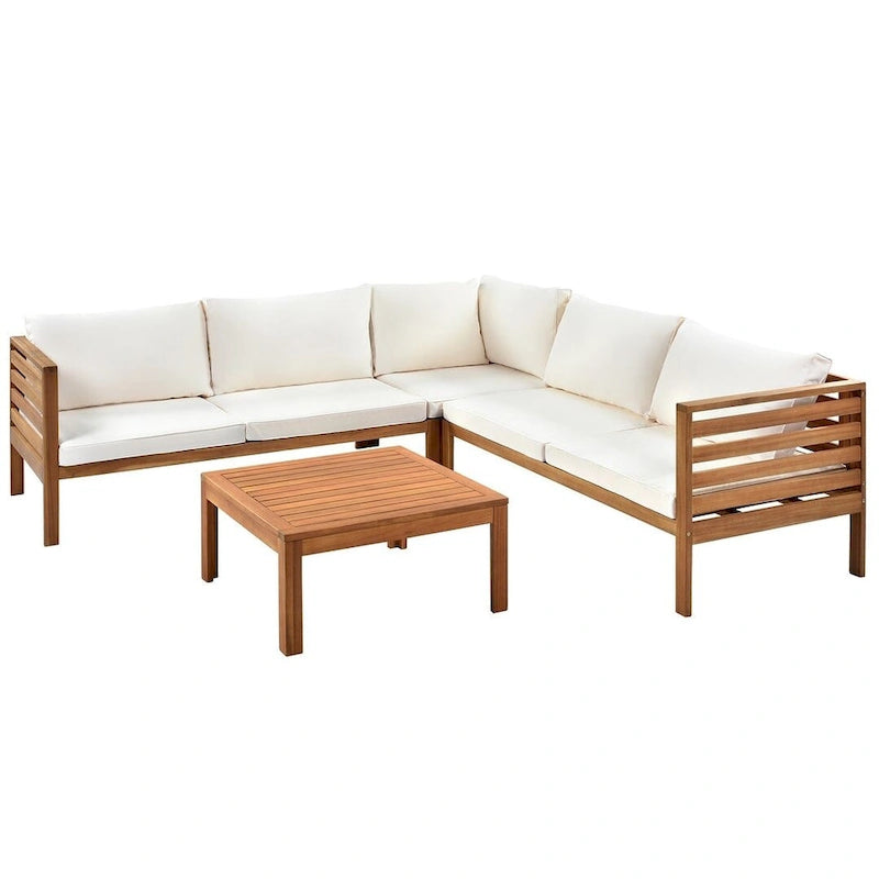 Ensemble de canapés de jardin 4 pièces en bois d'acacia au design exotique