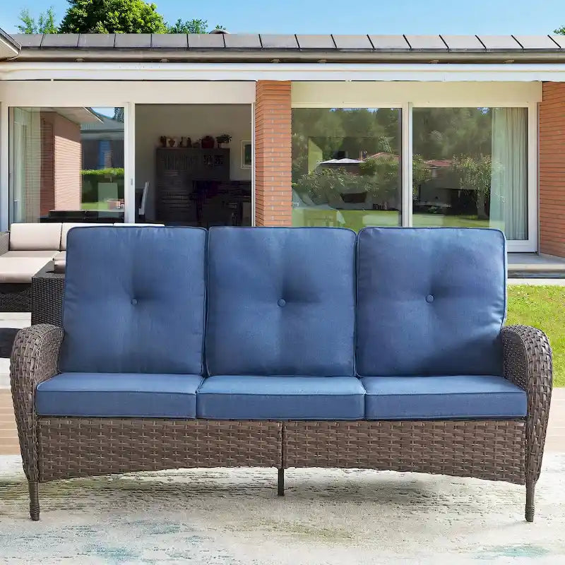 Canapé d'extérieur avec fauteuil pivotant, poufs et table basse - Marron