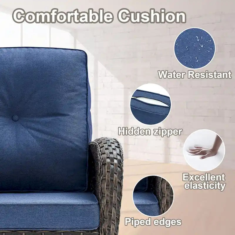 Canapé d'extérieur avec fauteuil pivotant, poufs et table basse - Marron