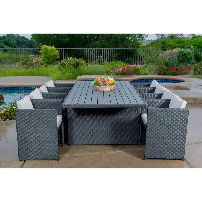 Dalia 9 Piece Dining Set Outdoor Patio Furniture Wicker Rattan Resin