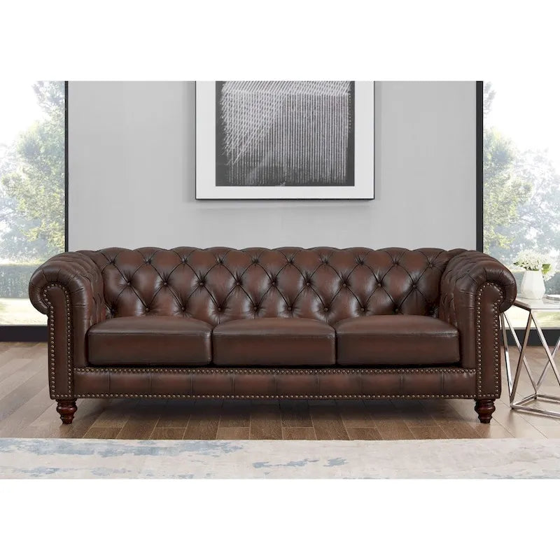 Canapé, causeuse et fauteuil Chesterfield en cuir pleine fleur - Canapé, causeuse, fauteuil