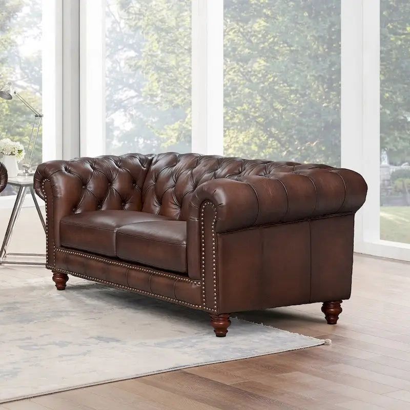 Canapé, causeuse et fauteuil Chesterfield en cuir pleine fleur - Canapé, causeuse, fauteuil