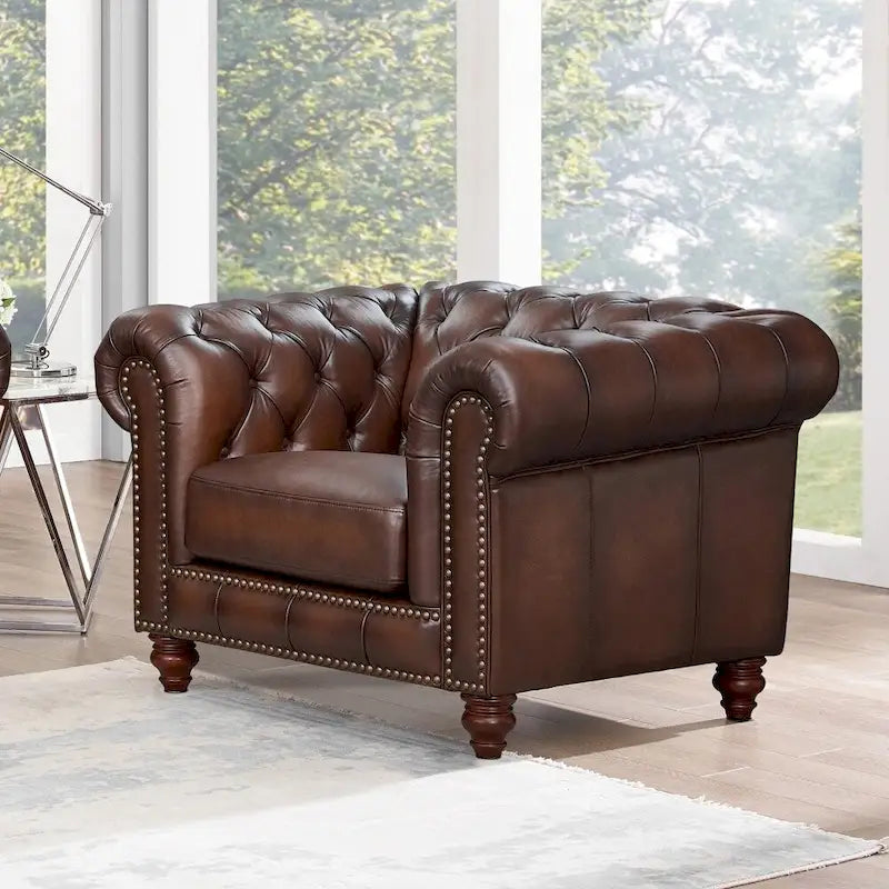 Canapé, causeuse et fauteuil Chesterfield en cuir pleine fleur - Canapé, causeuse, fauteuil