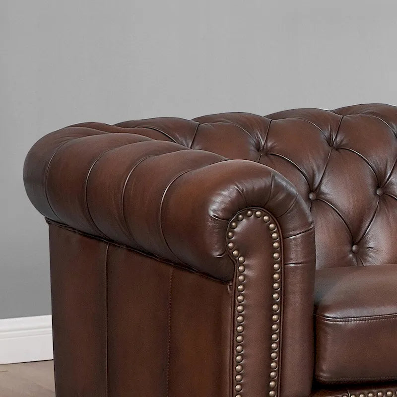 Canapé, causeuse et fauteuil Chesterfield en cuir pleine fleur - Canapé, causeuse, fauteuil