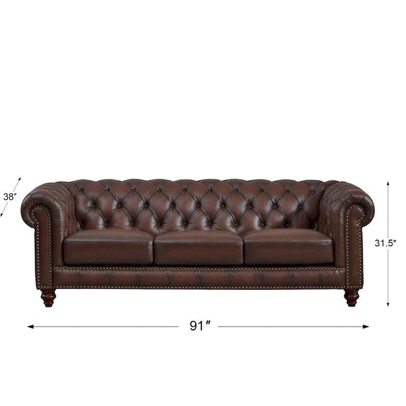 Canapé, causeuse et fauteuil Chesterfield en cuir pleine fleur - Canapé, causeuse, fauteuil