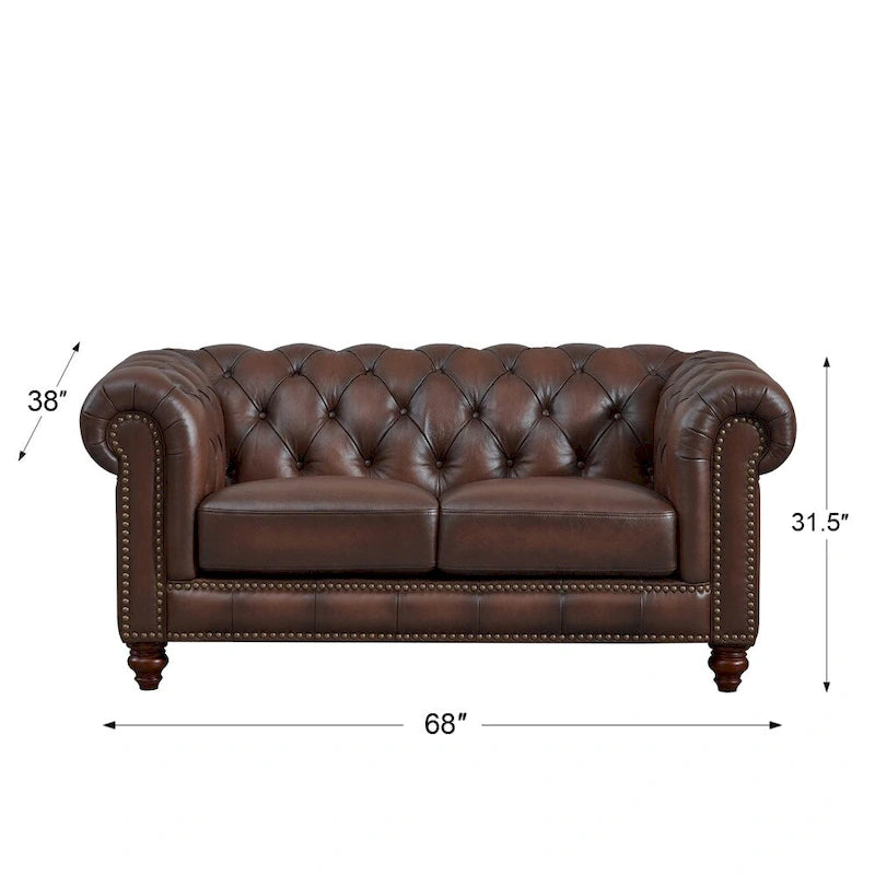 Canapé, causeuse et fauteuil Chesterfield en cuir pleine fleur - Canapé, causeuse, fauteuil