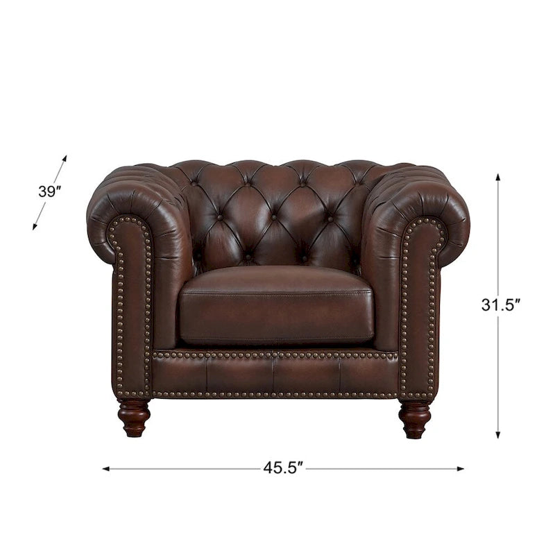 Canapé, causeuse et fauteuil Chesterfield en cuir pleine fleur - Canapé, causeuse, fauteuil