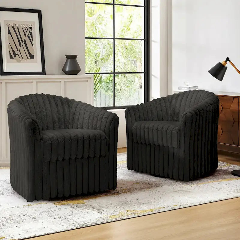Lot de 2 fauteuils d'appoint pivotants modernes en velours côtelé moelleux, 49 cm