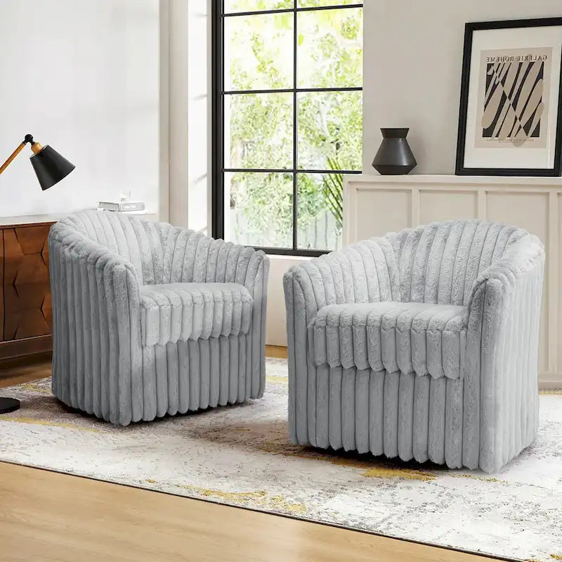 Lot de 2 fauteuils d'appoint pivotants modernes en velours côtelé moelleux, 49 cm