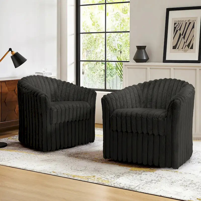 Lot de 2 fauteuils d'appoint pivotants modernes en velours côtelé moelleux, 49 cm