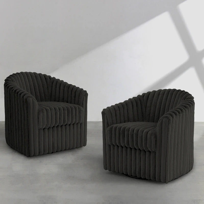 Lot de 2 fauteuils d'appoint pivotants modernes en velours côtelé moelleux, 49 cm