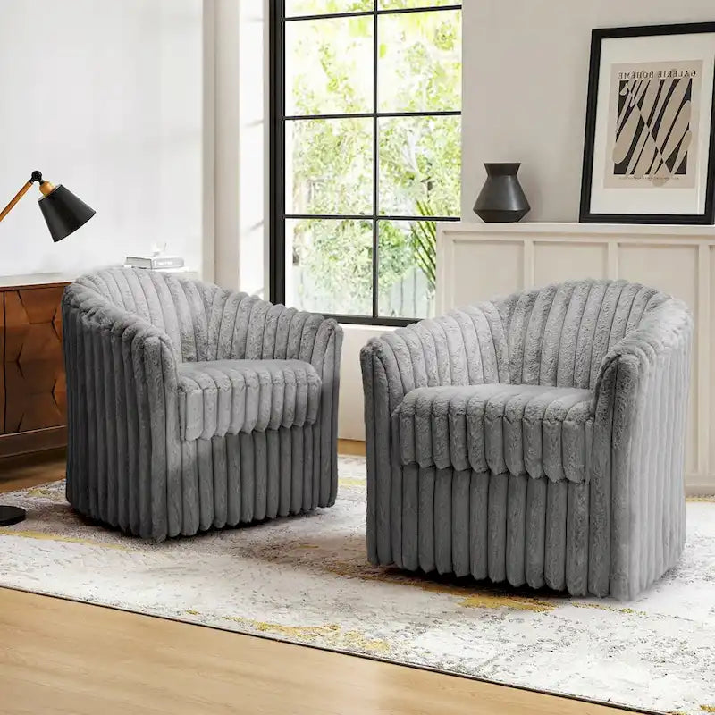 Lot de 2 fauteuils d'appoint pivotants modernes en velours côtelé moelleux, 49 cm