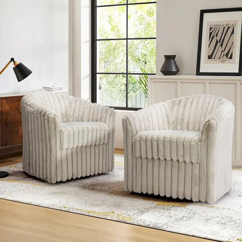 Lot de 2 fauteuils d'appoint pivotants modernes en velours côtelé moelleux, 49 cm