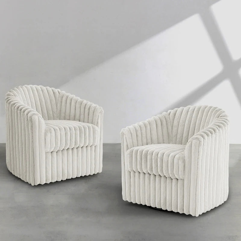 Lot de 2 fauteuils d'appoint pivotants modernes en velours côtelé moelleux, 49 cm