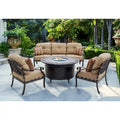 Nassau 4-Piece Patio Propane Fire Pit Sofa Conversation Set with Cushions and 47 Round Fire Pit Chat Table and Fireglass