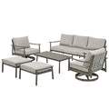 Ensemble de conversation de patio en aluminium 6 places avec 2 fauteuils pivotants, un canapé extérieur 3 places et une table basse