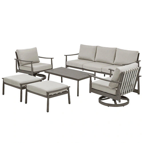 6-Person Aluminum Patio Conversation Set with 2 Swivel Chairs, 3-Seat Outdoor Couch and Coffee Table