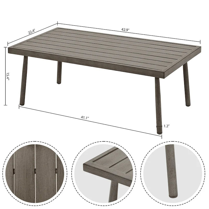 Ensemble de conversation de patio en aluminium 6 places avec 2 fauteuils pivotants, un canapé extérieur 3 places et une table basse