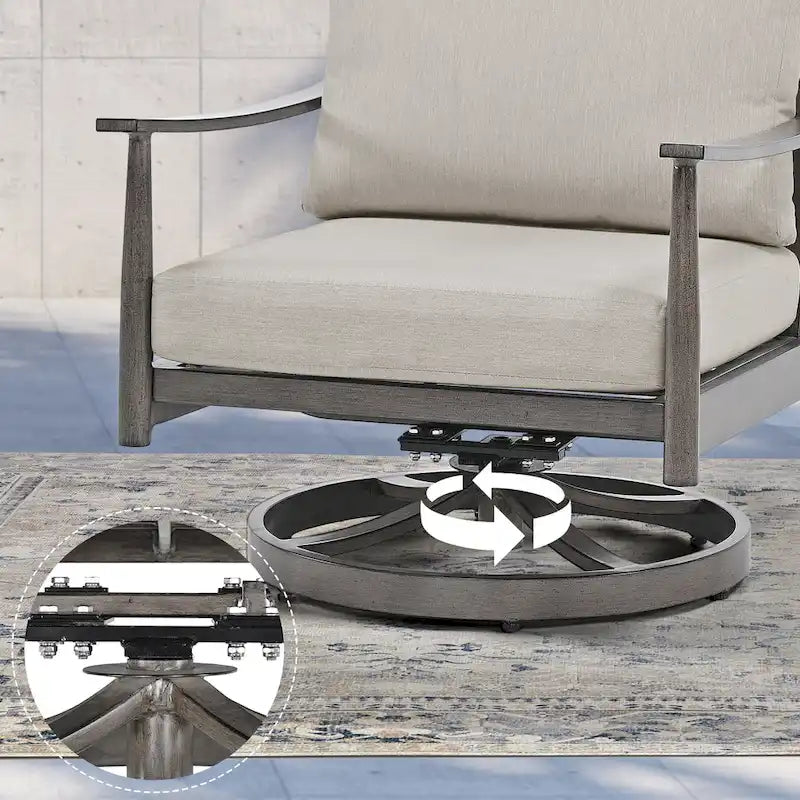 Ensemble de conversation de patio en aluminium 6 places avec 2 fauteuils pivotants, un canapé extérieur 3 places et une table basse