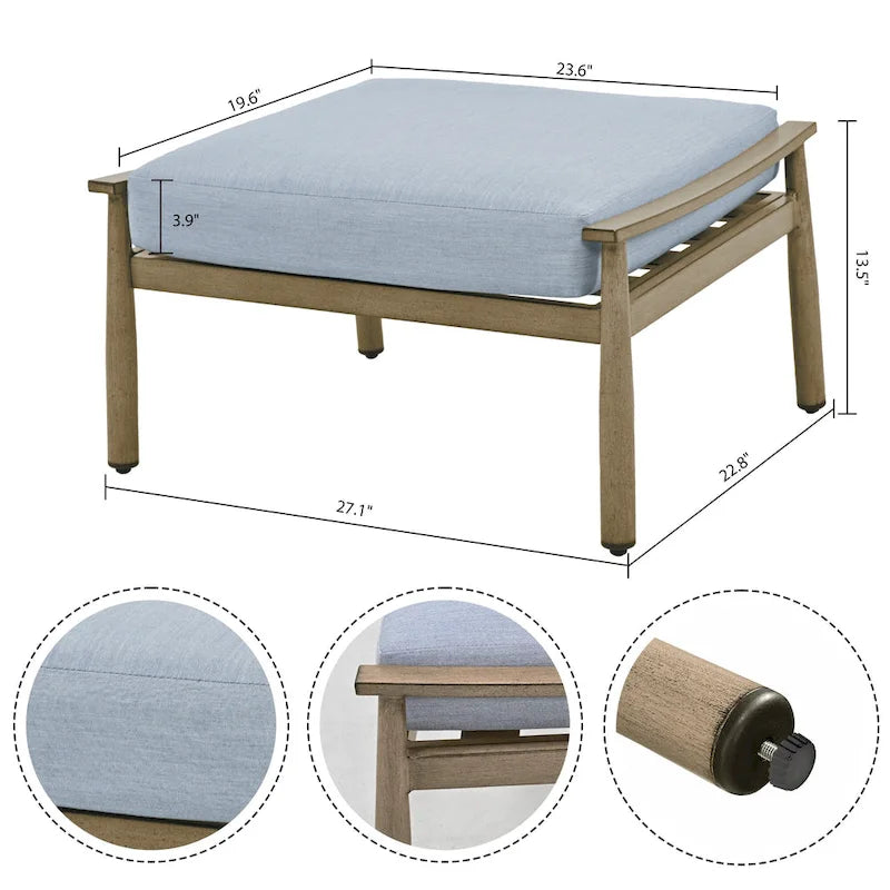 Ensemble de conversation de patio en aluminium 6 places avec 2 fauteuils pivotants, un canapé extérieur 3 places et une table basse