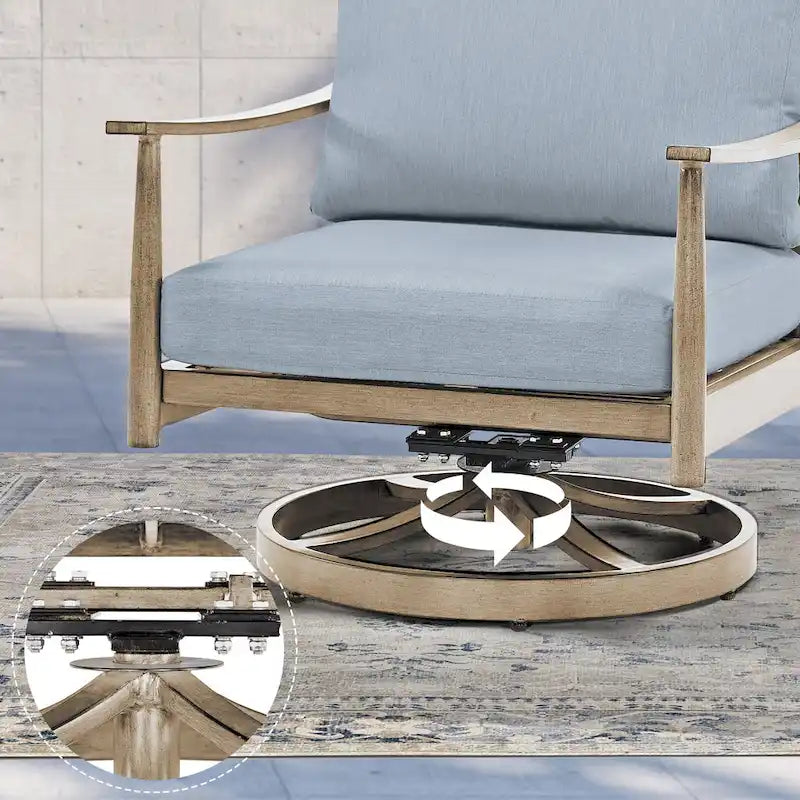 Ensemble de conversation de patio en aluminium 6 places avec 2 fauteuils pivotants, un canapé extérieur 3 places et une table basse