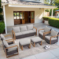 Canapé de patio avec fauteuils à bascule, poufs et table basse - Marron