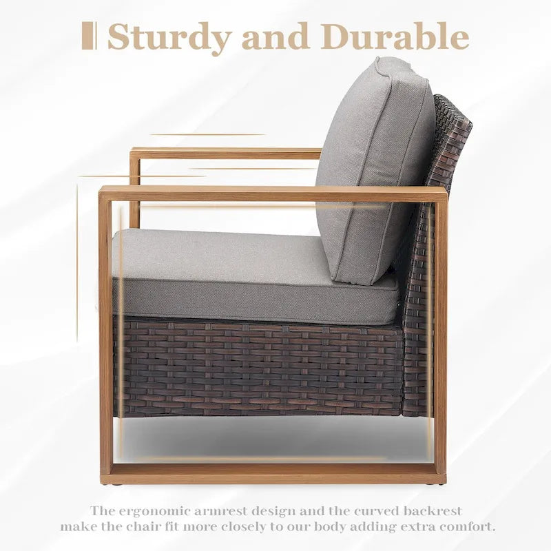 Canapé de patio avec fauteuils à bascule, poufs et table basse - Marron