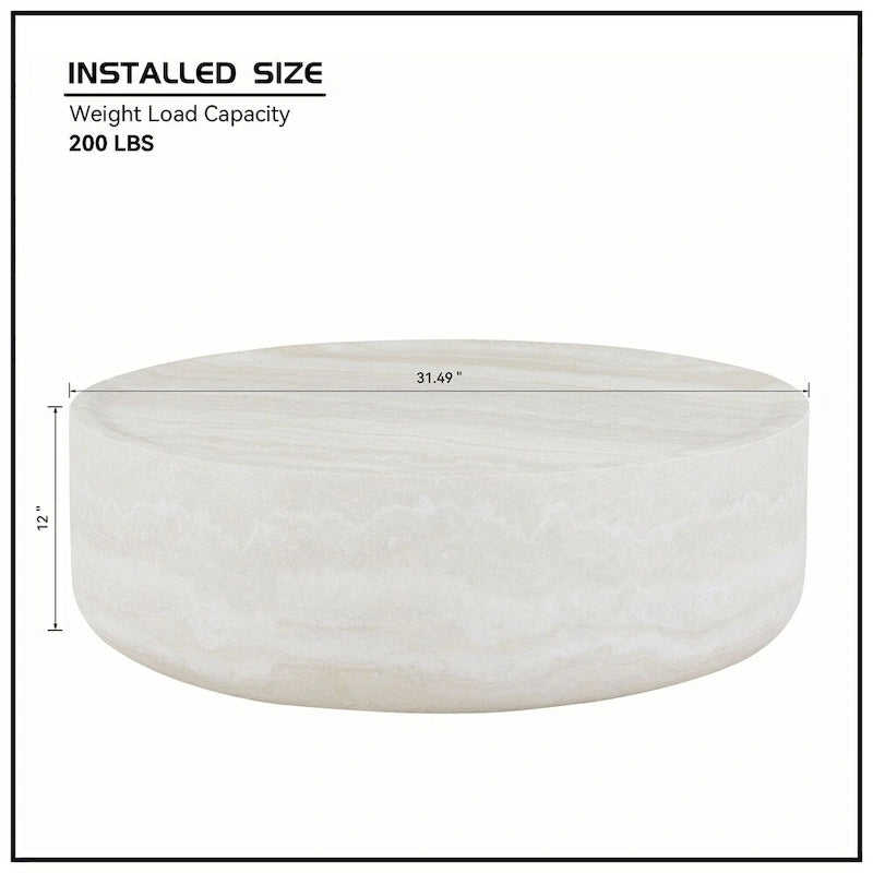 31.49 Table basse ronde robuste en fibre de verre avec grand espace de rangement