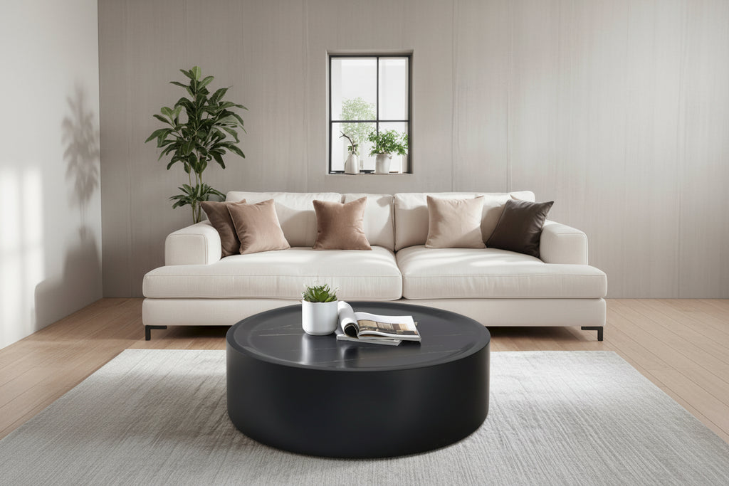 31.49 Table basse ronde robuste en fibre de verre avec grand espace de rangement