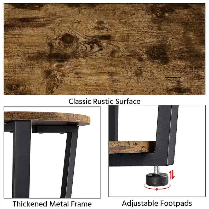 Table d'appoint ronde en métal avec étagère de rangement