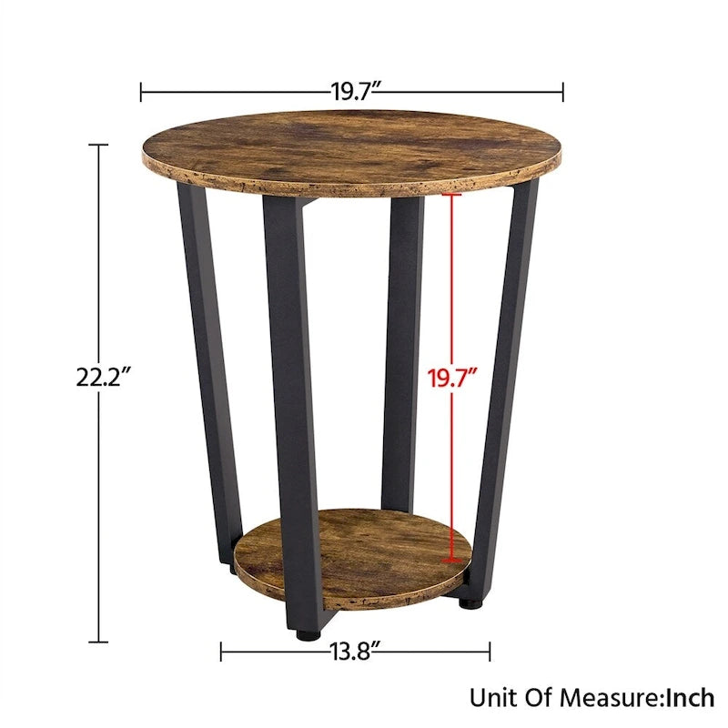 Table d'appoint ronde en métal avec étagère de rangement