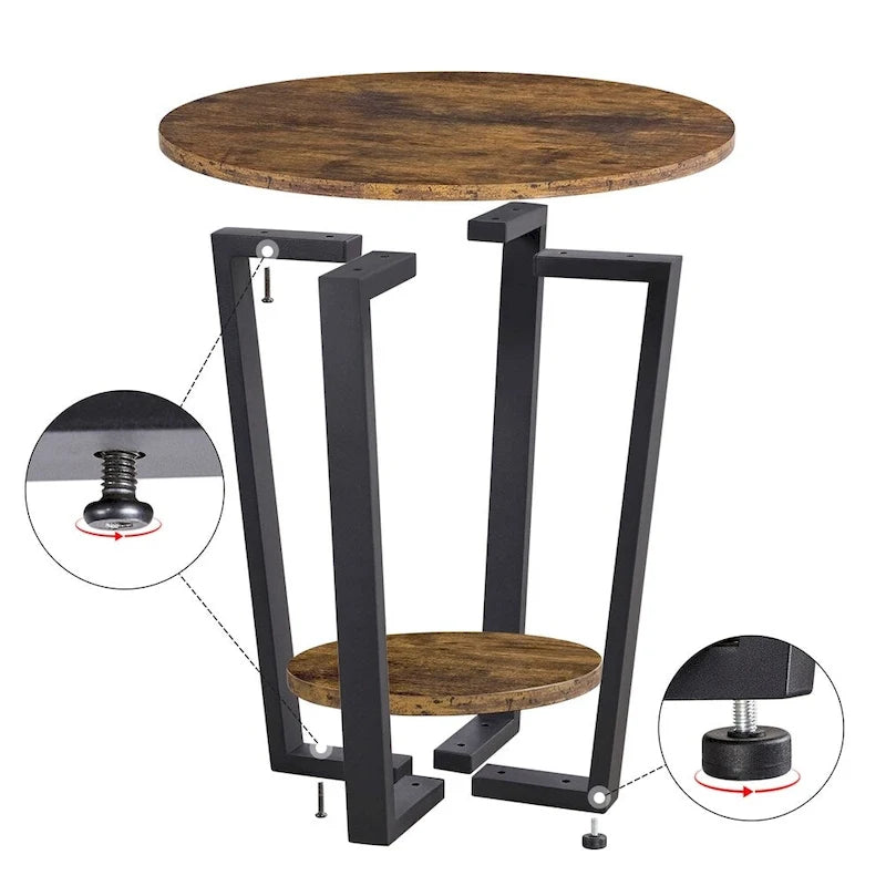 Table d'appoint ronde en métal avec étagère de rangement