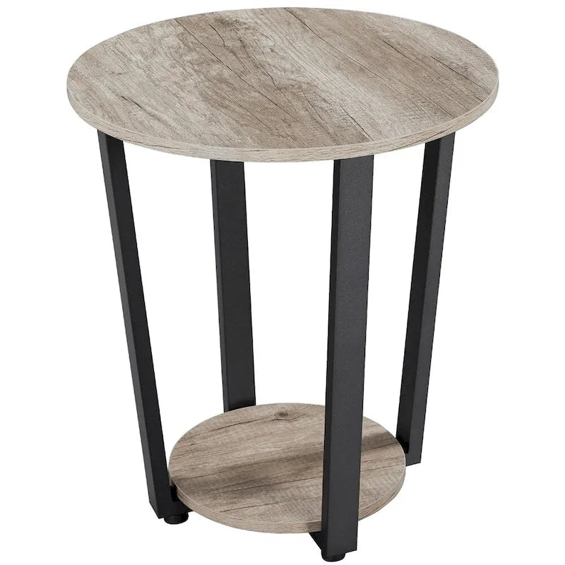 Table d'appoint ronde en métal avec étagère de rangement